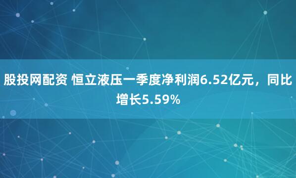 股投网配资 恒立液压一季度净利润6.52亿元，同比增长5.59%
